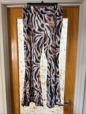 Animal Print Flared Pants in Black, White & Brown - best pants for warm weather